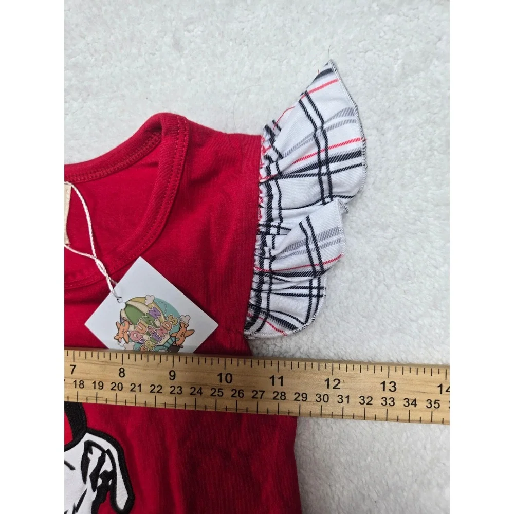 Quinn & Friends Toddler Girls Red Bulldog Plaid Ruffle Top & Bloomers Set 4T NEW